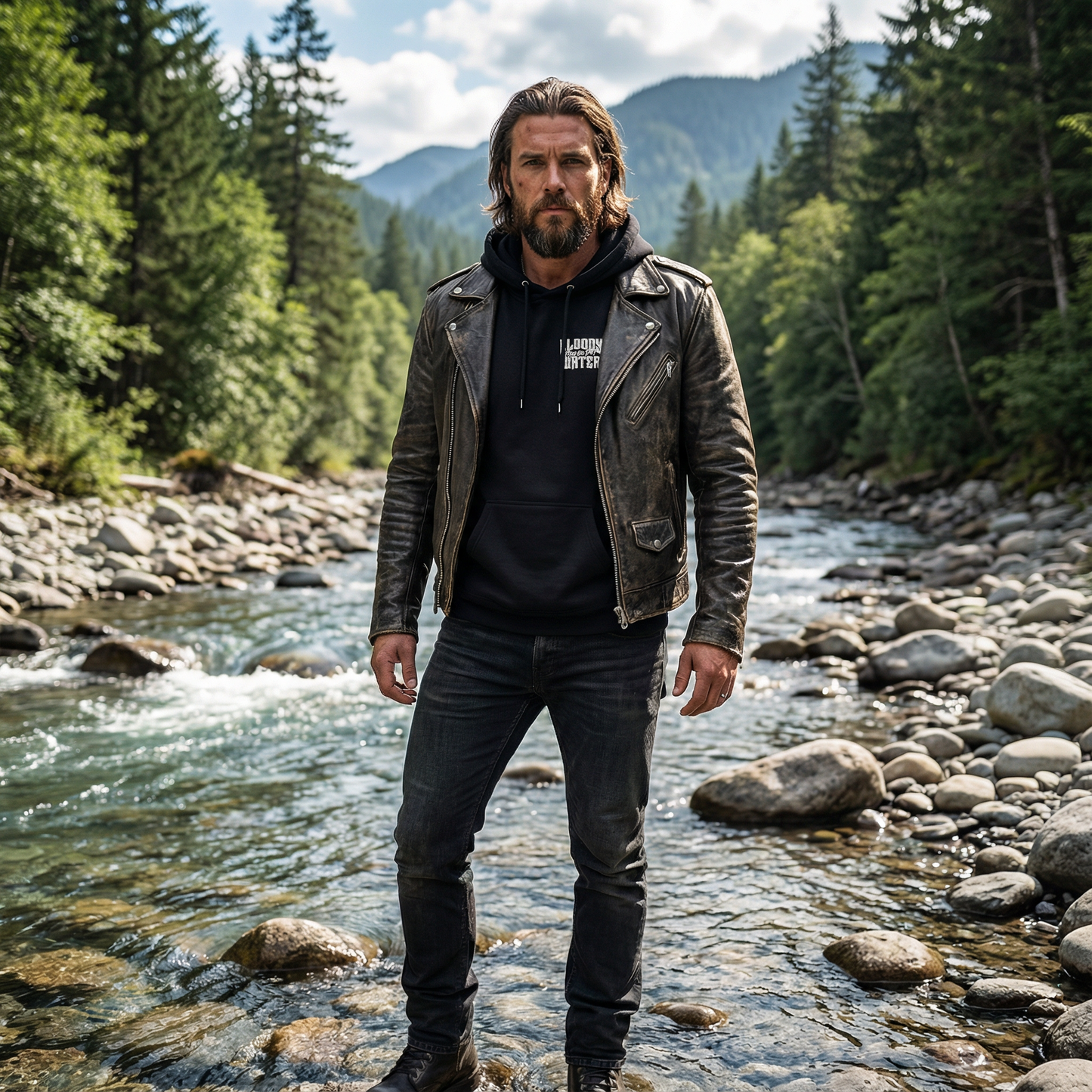 Unisex-Kapuzenpullover LOGO GESTICKT, RÜCKEN BEDRUCKT