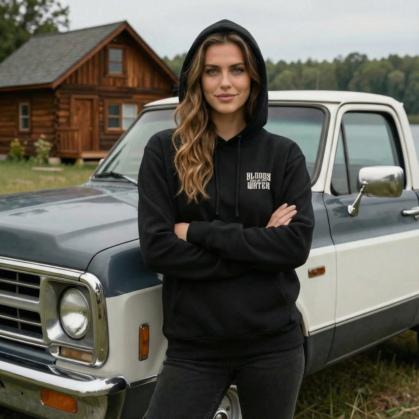 Unisex-Kapuzenpullover LOGO GESTICKT, RÜCKEN BEDRUCKT