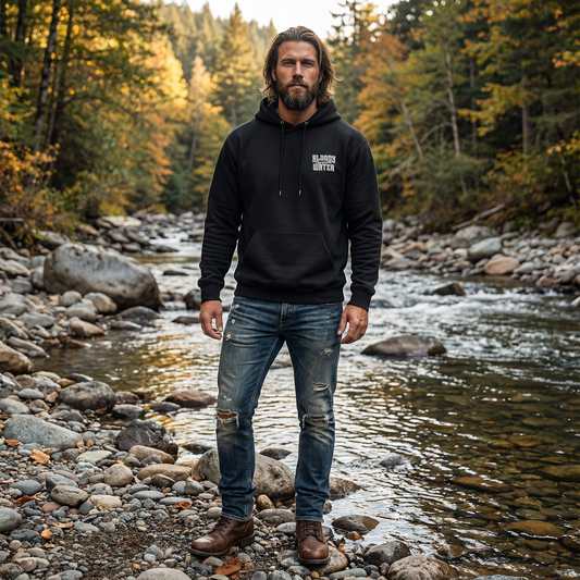 Unisex-Kapuzenpullover LOGO GESTICKT, RÜCKEN BEDRUCKT