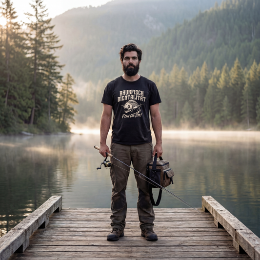 Unisex-T-Shirt aus 100 % Bio-Baumwolle. "RAUBFISCH MENTALITÄT"